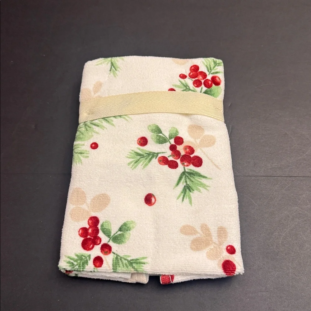 6pc LAURA ASHLEY Berry Bright Christmas Motif Bath Towel Set - 100% Cotton